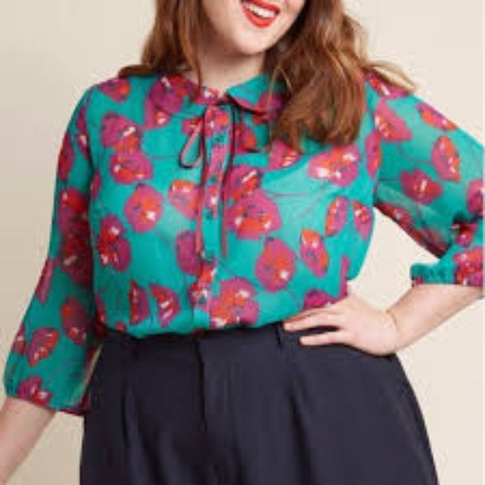 ModCloth Floral Peter Pan Collar Sheer Blouse